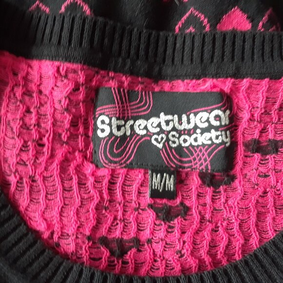 Vintage Y2K Streetwear Society Pink Hearts 100% Cotton Sweater - Picture 5 of 6